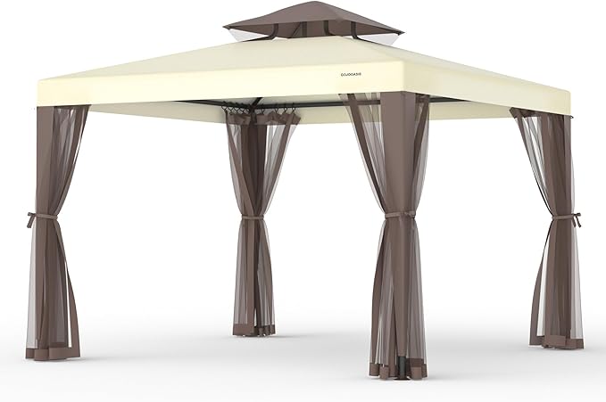 10’x10’ Patio Gazebo Canopy Tent w/Removable Netting, Ventilated Double-tier Top by GOJOOASIS
