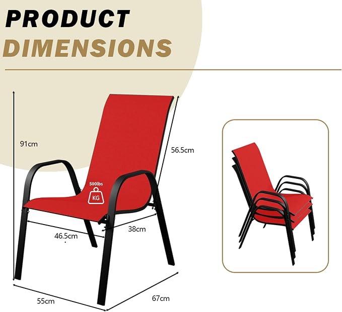 Stackable Patio Chairs Set of 1/2/4, Heavy Duty Metal Frame & Teslin Fabric - Image 3