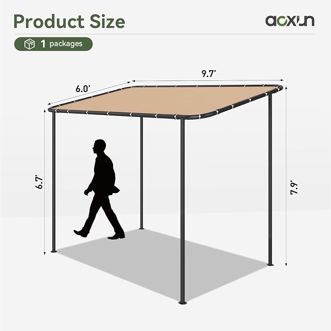 Aoxun 10x6 Lean-to Gazebo, Sloped Roof Pergola Porch Canopy Awning - Image 6