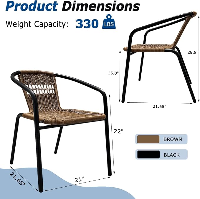 4 Stackable Wicker Patio Chairs, Weather-Resistant Outdoor Seating - Image 2