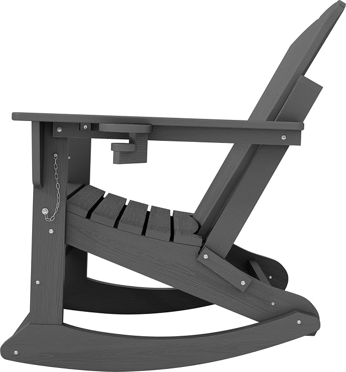 Adirondack Rocking Chair with Ottoman and Cup Holders | HDPE Porch Rocker - Image 8