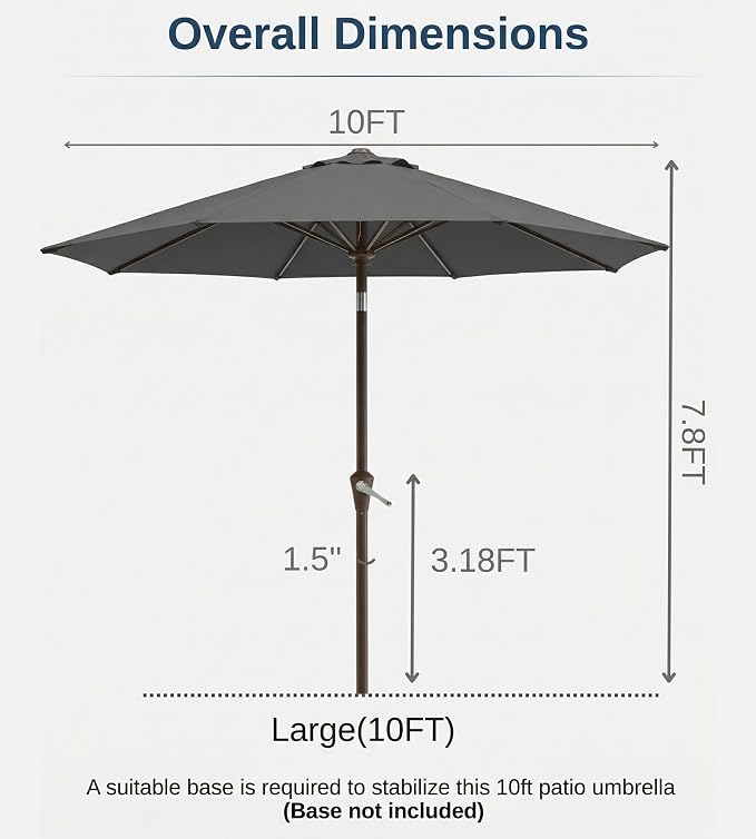 10FT Patio Umbrella, Outdoor Umbrella - Image 8