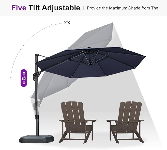 PURPLE LEAF Cantilever Umbrella 10 Feet Round Smooth 360° Rotation Navy | - Image 6