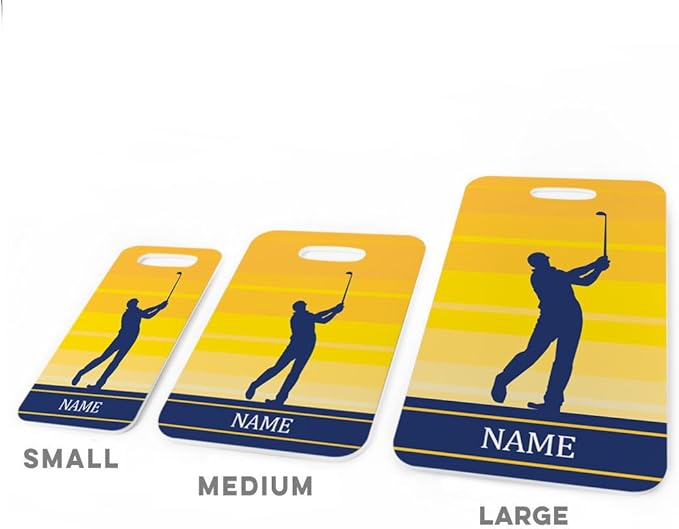 ChalkTalkSPORTS Golf Luggage & Bag Tag | Personalized Male Golfer | Standard Lines on Back | Large | Yellow