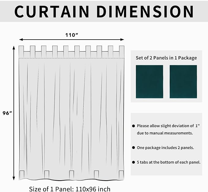 Easy-Going Outdoor Patio Curtains 2 Panels, 110x96 inch, Teal | Privacy - Image 6