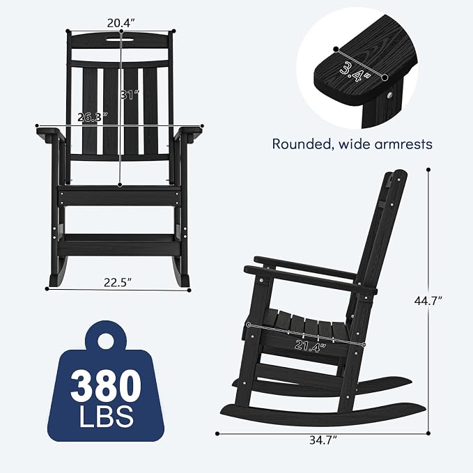 Oversized Rocking Chair Set of 4, HDPE Outdoor All-Weather, Extra Large & Extra - Image 3