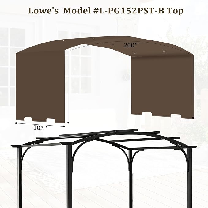 slashome 200" x 103" Pergola Replacement Canopy, Fits L-PG152PST-B, Coffee | - Image 2