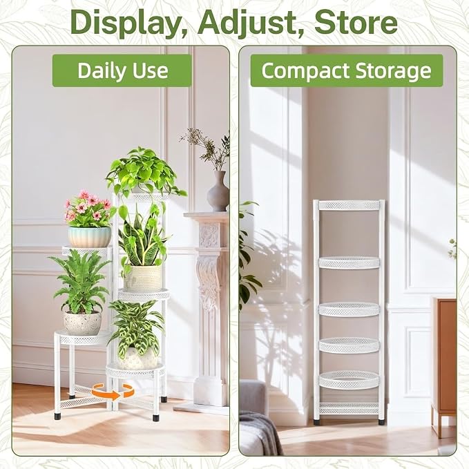 iDavosic.ly Plant Stand Indoor Outdoor, 5 Tier Iron Corner Shelf, Folding Multi - Image 9