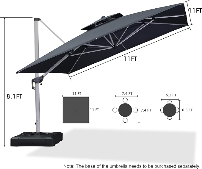 PURPLE LEAF Cantilever Outdoor Umbrella 11' x 11' Large Double Top, 3-Yr - Image 9