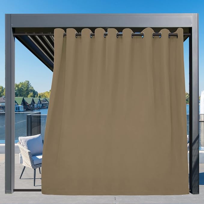 Easy-Going Outdoor Curtains for Patio 1 Panel, 150x96 inch, Khaki | Waterproof - Image 3