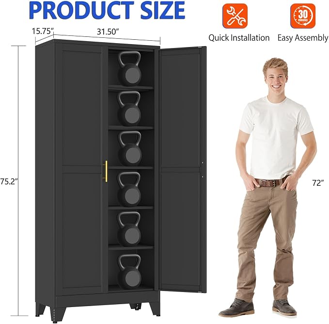 GAIOUS 75''Tall Metal Garage Storage Cabinet, File Cabinet - Image 2
