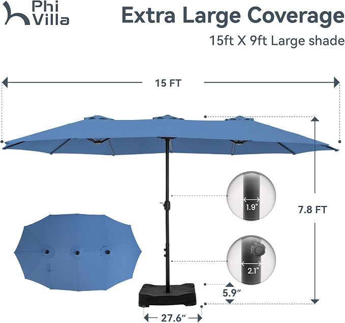 PHI VILLA 15ft Large Outdoor Patio Umbrella - Image 2