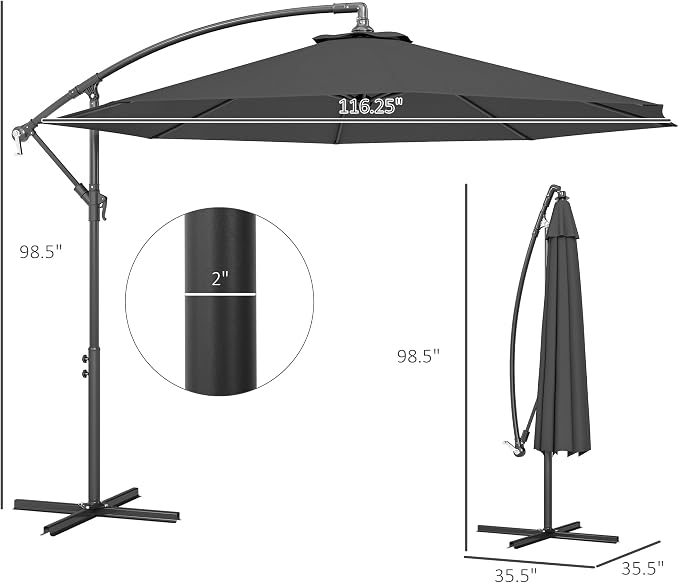 Outsunny 10' Cantilever Hanging Tilt Offset Patio Umbrella | UV & Water - Image 7