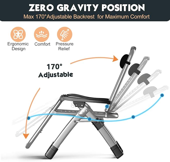 MOPHOTO Zero Gravity Chair, Outdoor Padded Lounge Chair - Image 5