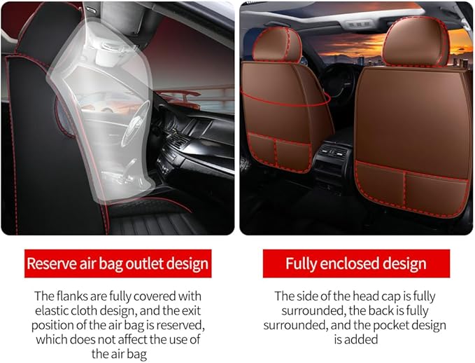 Leather Car Seat Covers for Volkswagen Golf 2001-2021,Car Seat Covers Full Set,Seat Covers with Safety,Waterproof Seat Cover Compatible Airbag(5pcs Coffee Standard)