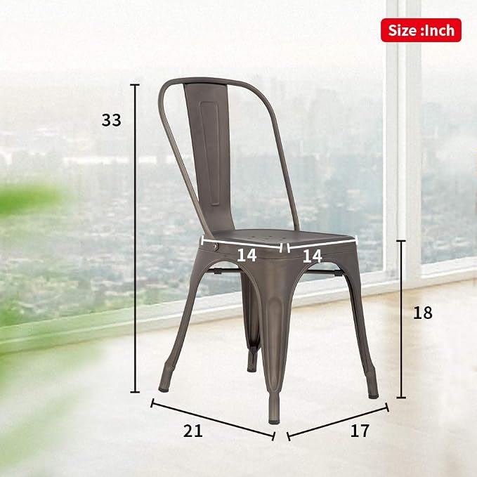 FDW | Metal Dining Chairs | Set of 4, Bronze | 330lbs Load | Stackable Tolix - Image 3