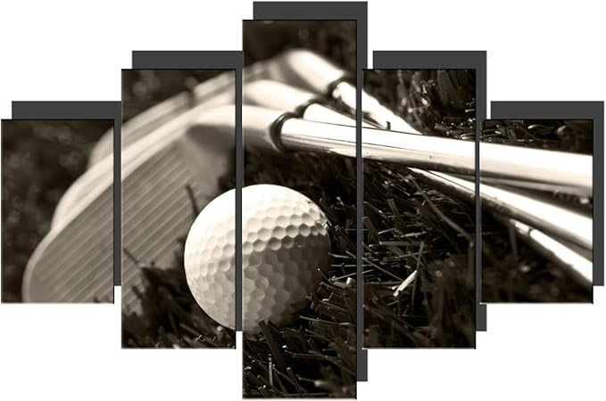 5 Piece Golf Wall Art Golfball in Low Light Pictures for Living Room Contemporary Artwork Dark Lawn Paintings Bedroom House Decorations Wooden Framed Ready to Hang Posters and Prints(60''Wx40''H)