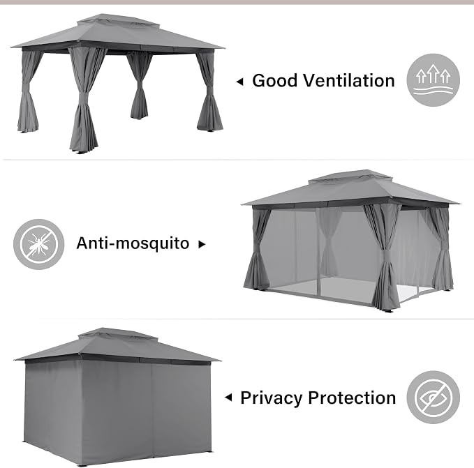 10'x12' Outdoor Gazebo, Heavy Duty Metal Frame Patio Canopy - Image 2
