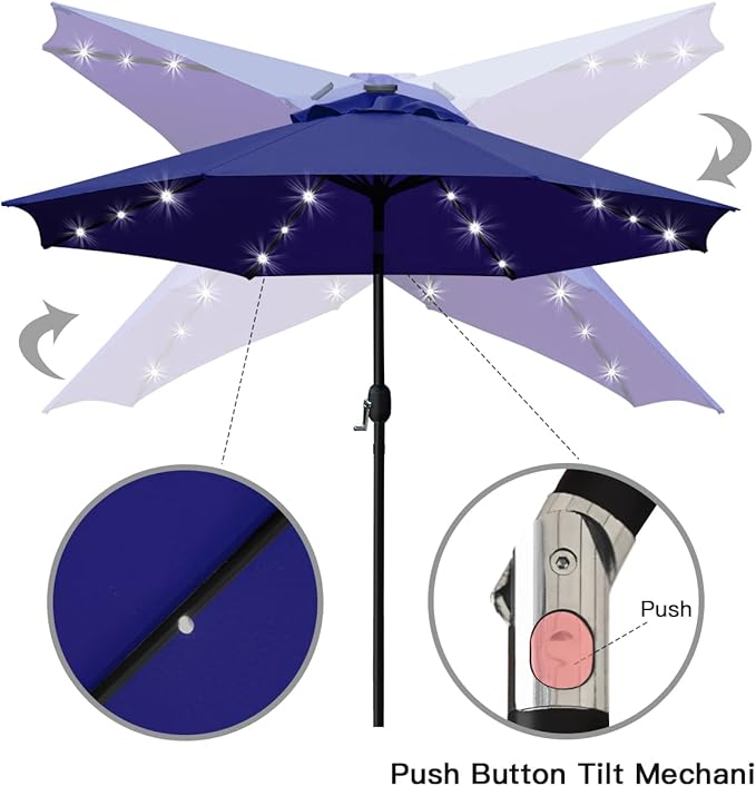 Sunnyglade 9' Solar LED Patio Umbrella, 8 Ribs, Tilt & Crank | 9Ft Patio - Image 3