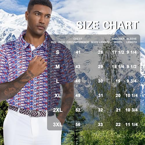 Mens Golf Shirt Short Sleeve Dry Fit Print Moisture Wicking Performance - Image 6