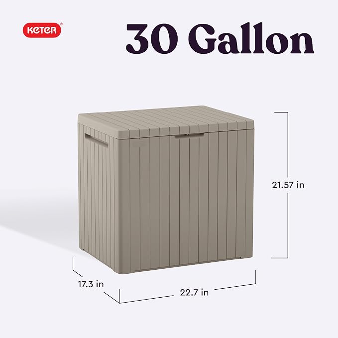 Keter City 30 Gal Outdoor Storage Box and Patio Side Table | Beige, Weatherproof - Image 2