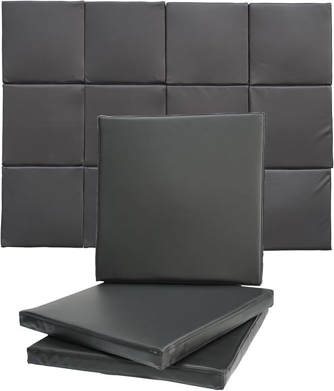 IMPACT SPORTS [12 Pack] Golf Wall Padding Golf Enclosure Padding [20"x20"x2"] Safety Padding Memory Foam with PU Leather Surface for Impact Protection