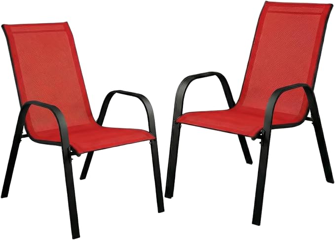 Stackable Patio Chairs Set of 1/2/4, Heavy Duty Metal Frame & Teslin Fabric by Unknown