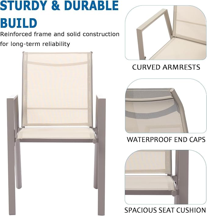 Outdoor Patio Chairs Set of 4, Ivory Beige Stackable Outdoor Chairs, - Image 6
