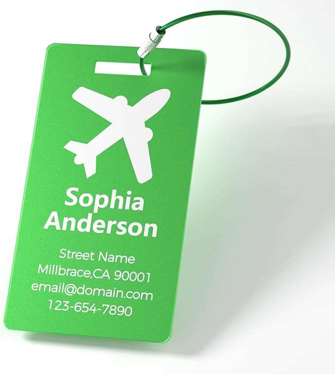 4 Personalized Metal Luggage Tags for Suitcase, Laser Engraved with Text and Logo, Custom Aluminum Name Tags with Stainless Steel Ring, for Travel, Golf Bag, and Baggage (Red)