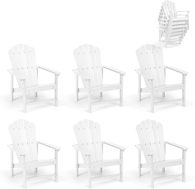 Oversized Stackable Adirondack Chair Set of 6, HDPE Fire Pit Chair | All-Weather by Mguio