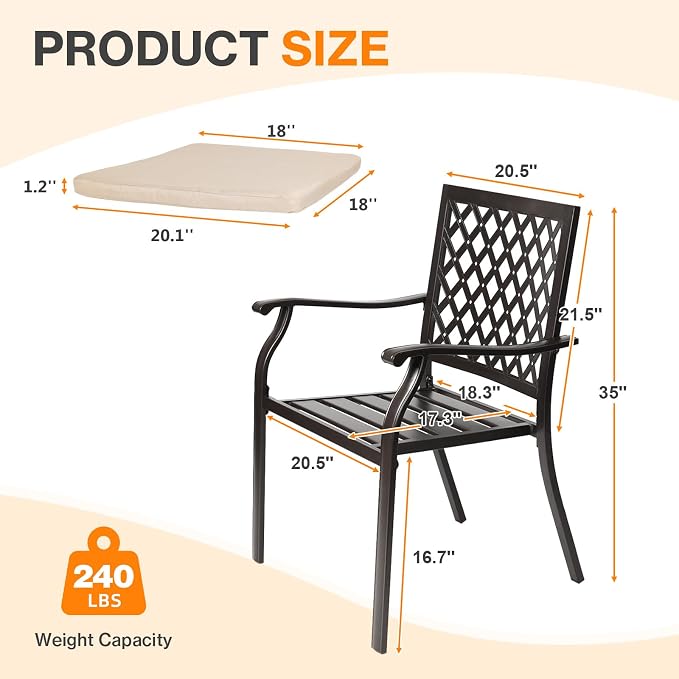 Outdoor Stackable Patio Metal Dining Chairs 4-Piece Set - Image 3