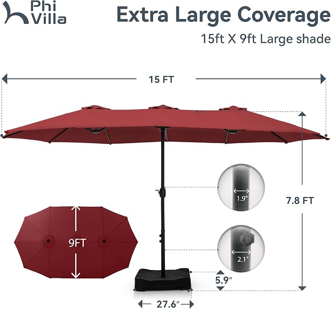PHI VILLA 15ft Large Outdoor Patio Umbrella - Image 7