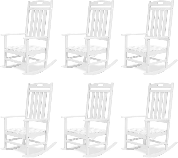 Outdoor Rocking Chair Set of 6, All-Weather Resistant Poly Lumber Rocker Chair by Adiromoti