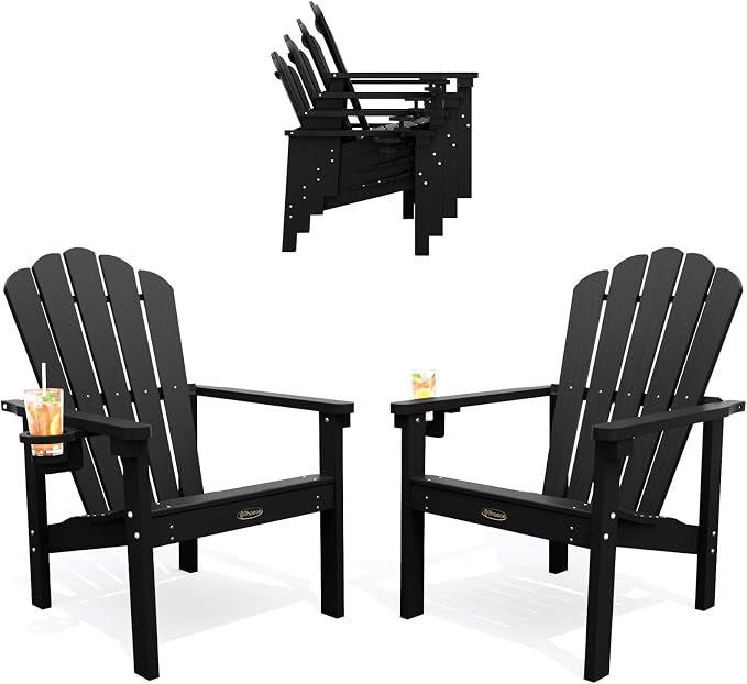 THOEOE Stackable Adirondack Chair Set of 2, HDPE All-Weather Fire Pit Chair | by THOEOE