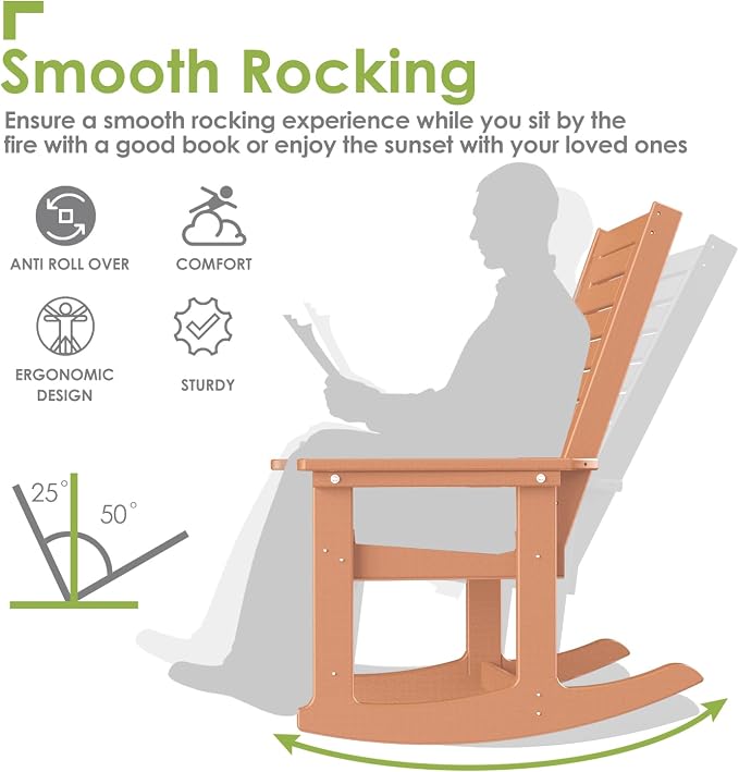 GREENVINES Oversized Outdoor Rocking Chairs Set of 4, HDPE Rocker, Teak | 21.7" - Image 4