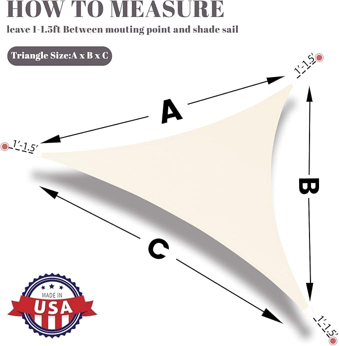 Sun Shade Sail 10'x18'x20.6' Butter Cream Triangle Custom Size | 95% UV Block - Image 2