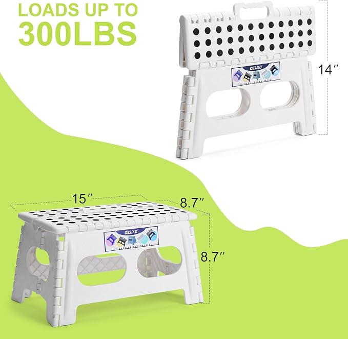 Delxo Folding Step Stool 9 inch, 300Lbs Extra Wide Step Stool - Image 5