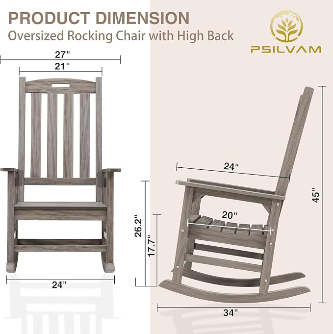 Oversized Outdoor Rocking Chair, HDPE Porch Rocker | High Back Rocking Chairs - Image 5