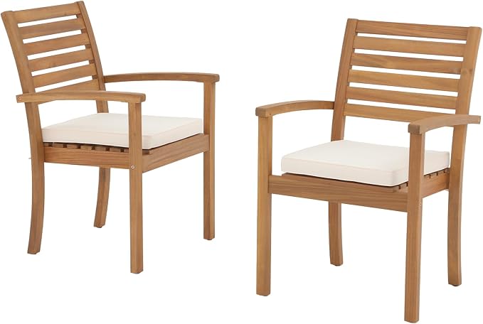 Stackable Patio Dining Chairs Set of 2, Acacia Wood, Stackable Design by OCOrange-Casual