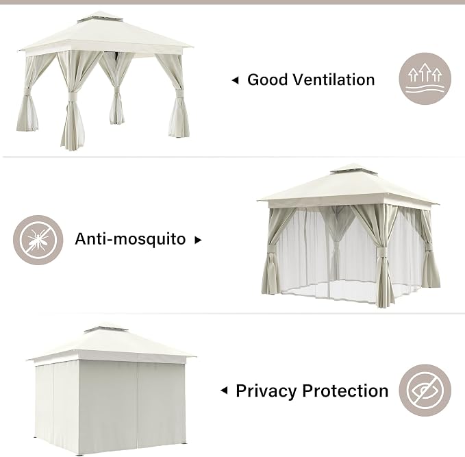 10'x10' Outdoor Gazebo, Heavy Duty Metal Frame Patio Canopy - Image 5