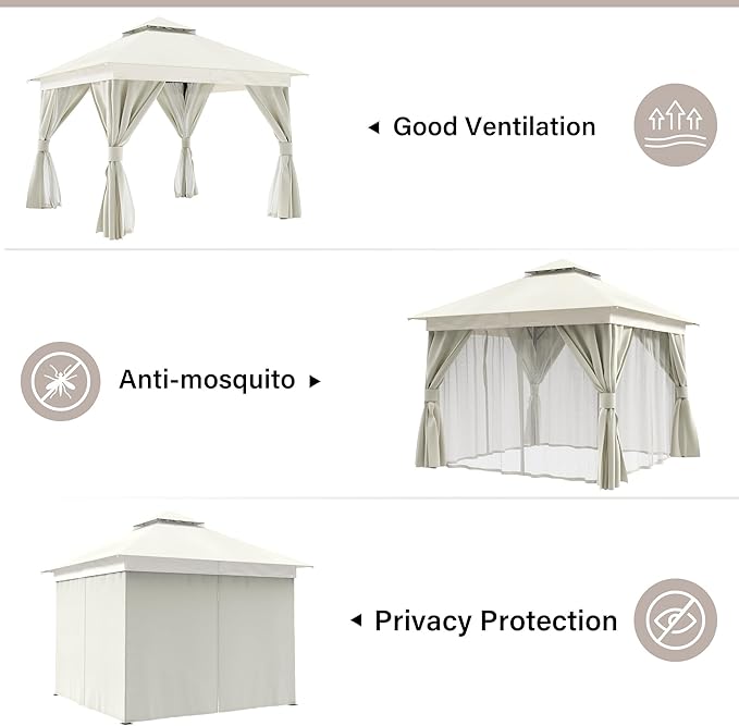 10'x10' Outdoor Gazebo, Metal Frame Heavy Duty Patio Canopy Tent Shelter - Image 5