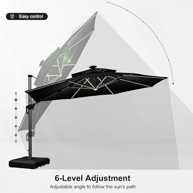 PURPLE LEAF Cantilever Umbrella 12ft Solar LED Light Double Top, Stays bright - Image 8