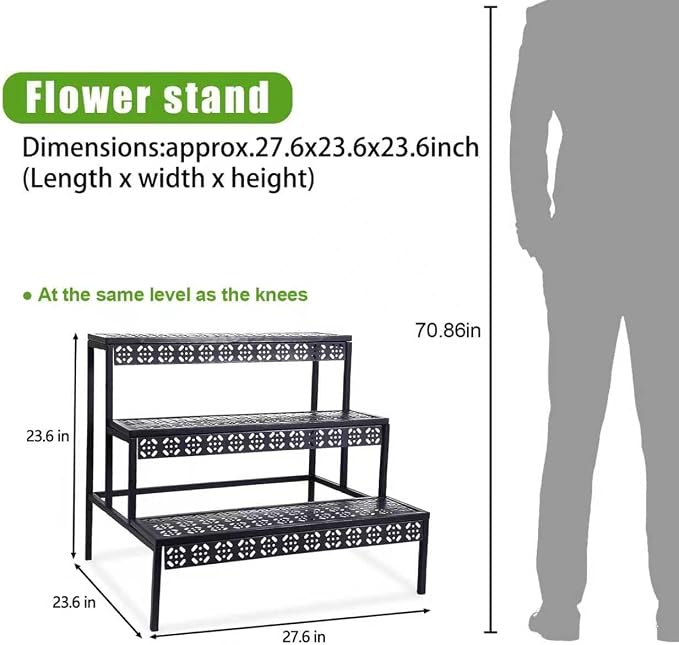 3-Tier Rectangular Metal Plant Stand, Ladder Flower Pot Rack | 3-tier stair - Image 4