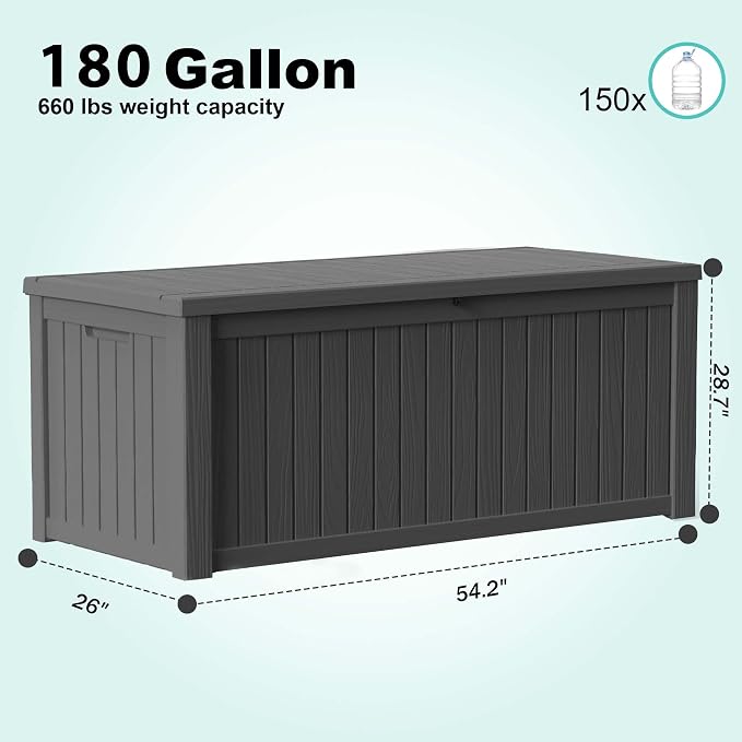 PatioZen 180 Gallon Resin Deck Box, Lockable Weatherproof Outdoor Storage Box - Image 3