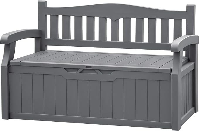 JUMMICO 80 Gallon Resin Outdoor Storage Bench Waterproof, Deck Box | Large Deck by JUMMICO