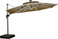 PURPLE LEAF Cantilever Umbrella 12ft Solar LED Light Double Top, Support to by PURPLELEAF