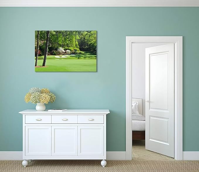 Augusta National Golf Club 12th Hole Wall Art for Living Room Bedroom Bathroom Home Decorations Golf Art Augusta Golf Course Poster Prints Golf Art Framed Ready to Hang(28''H x 44''W)