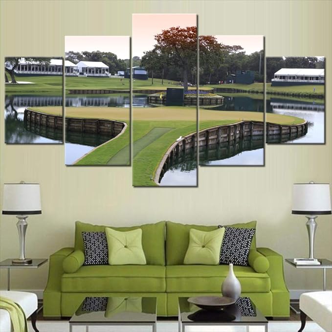 5 Panel Modern Canvas Paintings America Florida Golf Course Pictures Premium Quality Prints Artwork Giclee Green Lawn Wall Art for Living Room Home Decor Framed Stretched Ready to Hang(60''Wx32''H)