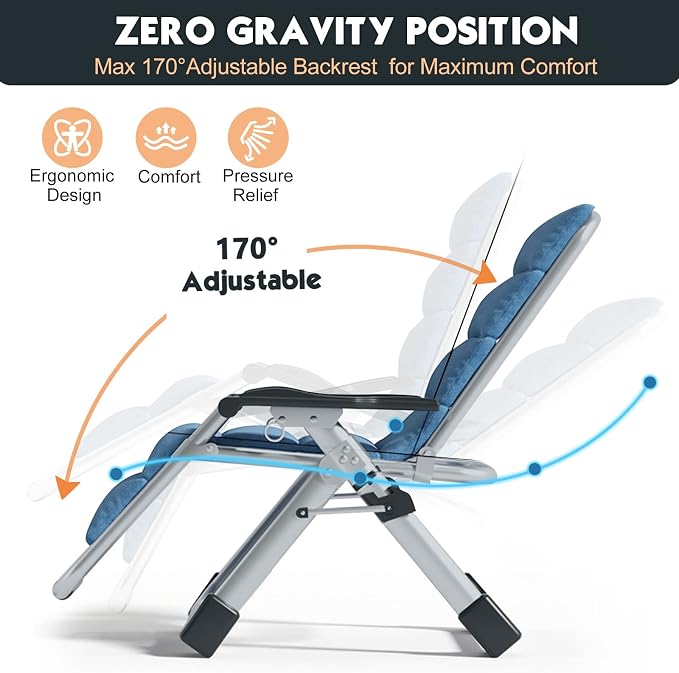 MOPHOTO Zero Gravity Chair, Outdoor Padded Lounge Chair - Image 4