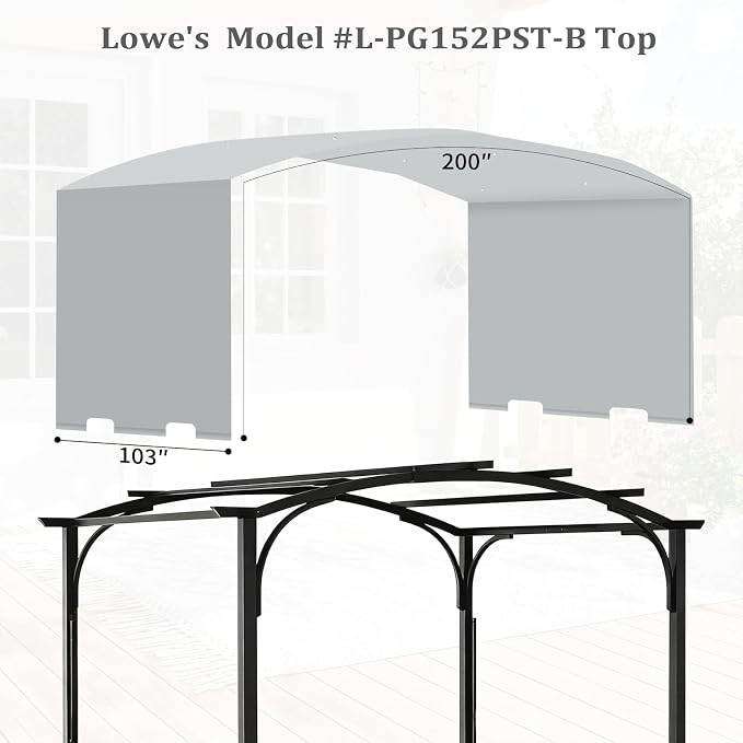slashome 200" x 103" Pergola Replacement Canopy, Fits L-PG152PST-B, UV Resistant - Image 2